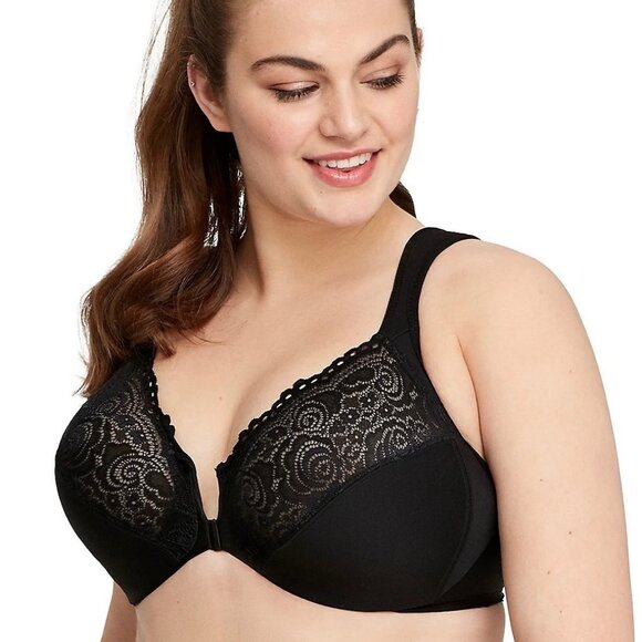 Glamorise Elegance Front Close Wonderwire Bra Black Sz 38H - Picture 1 of 8